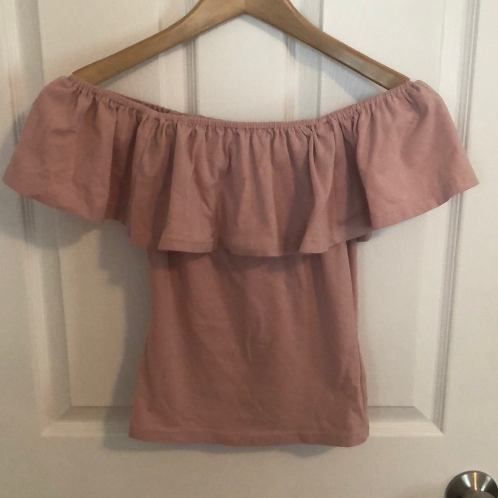 Blush pink crop off the shoulder top